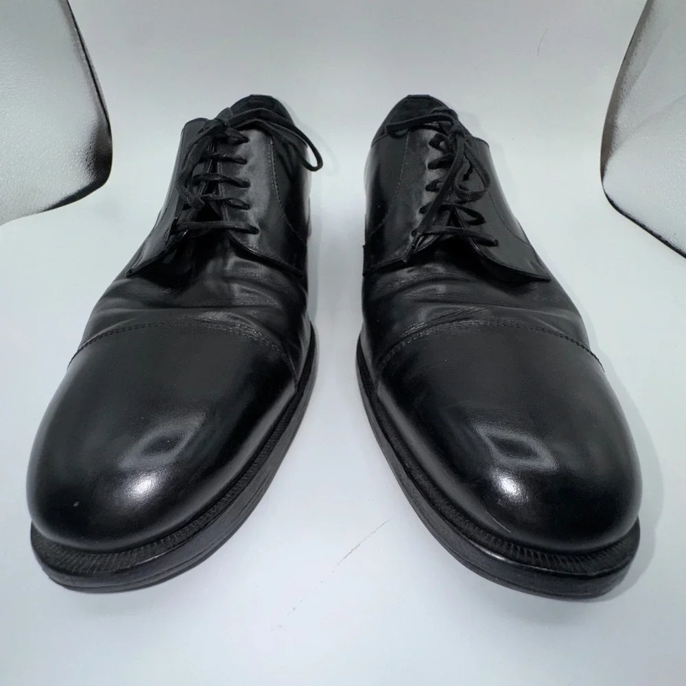 Salvatore Ferragamo Mens Oxford 9 Wide Black Leather Cap Toe Lace Up Dress Shoes